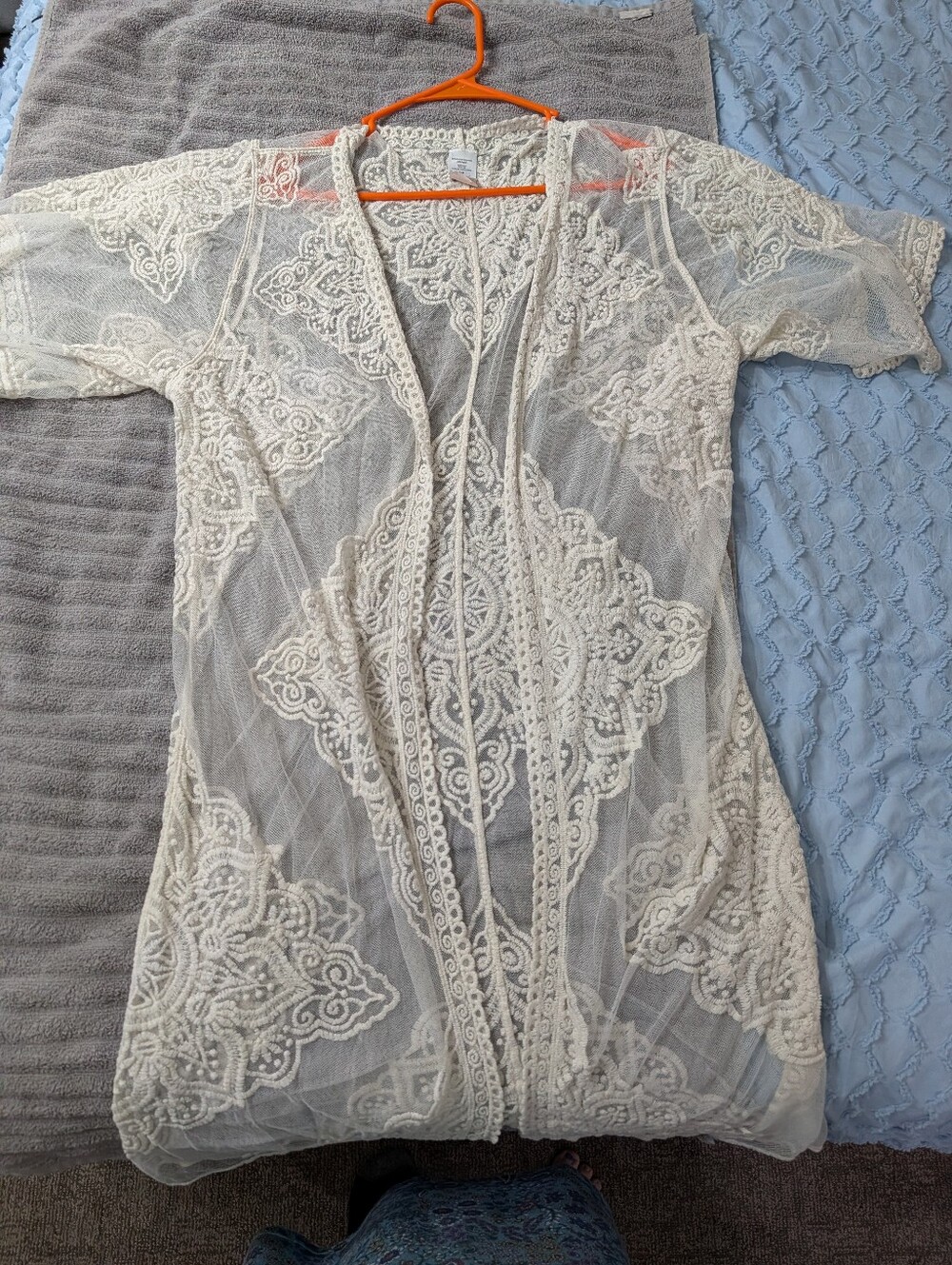 Sheer Lace Kimono Cover-Up in Cream